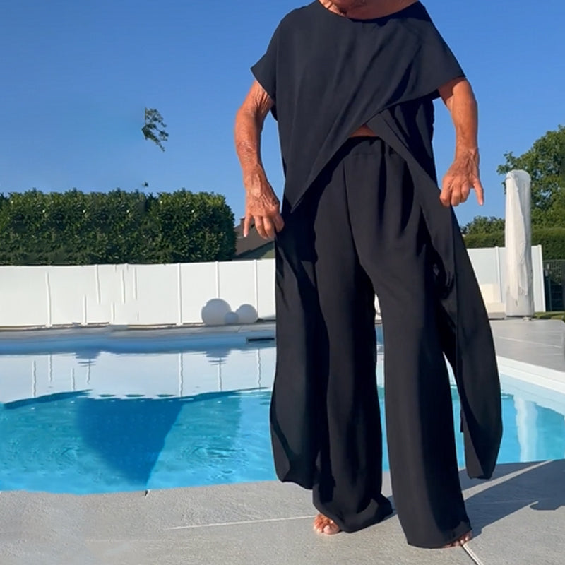 Mira | Bequemes, Fließendes Damen Set – Kurzarmoberteil & Weite Hose 6