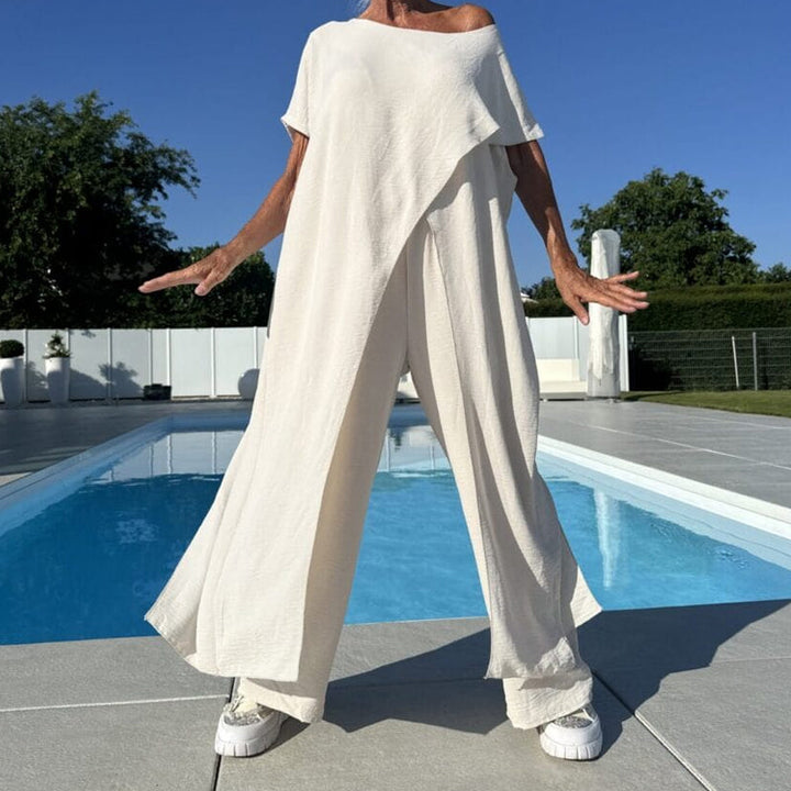 Mira | Bequemes, Fließendes Damen Set – Kurzarmoberteil & Weite Hose 7