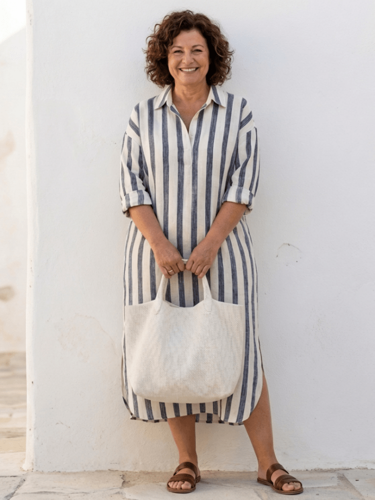 Mirella | Elegantes Gestreiftes Langarm-Hemdblusenkleid 2