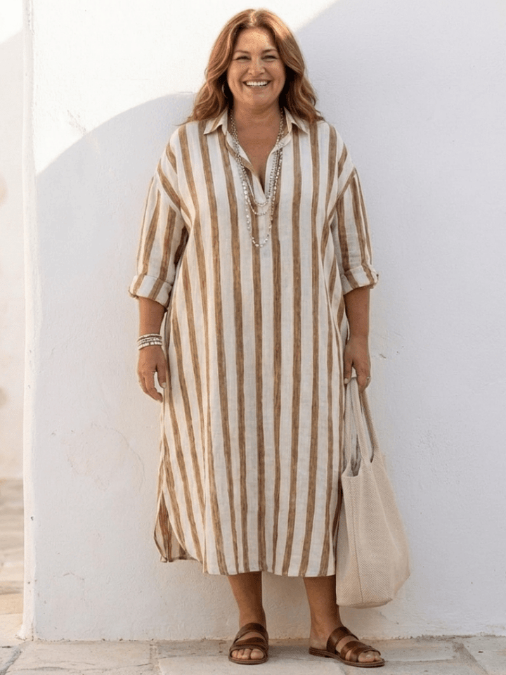 Mirella | Elegantes Gestreiftes Langarm-Hemdblusenkleid 7