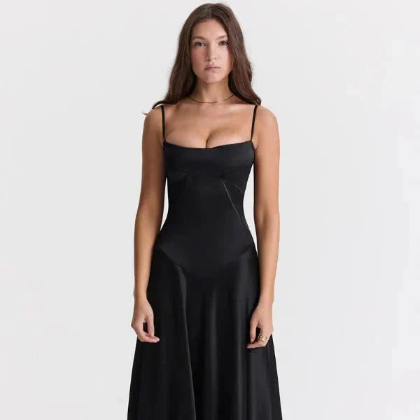 Satin-Maxikleid für Damen | Korsett-Rücken mit Schnürung