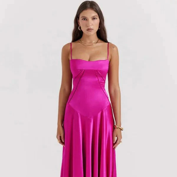 Satin-Maxikleid für Damen | Korsett-Rücken mit Schnürung