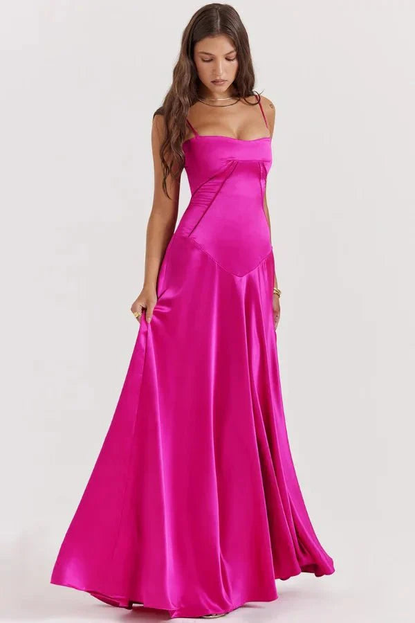 Satin-Maxikleid für Damen | Korsett-Rücken mit Schnürung