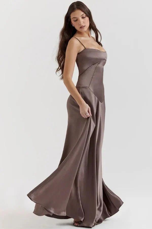 Satin-Maxikleid für Damen | Korsett-Rücken mit Schnürung