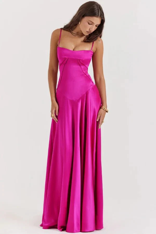 Satin-Maxikleid für Damen | Korsett-Rücken mit Schnürung
