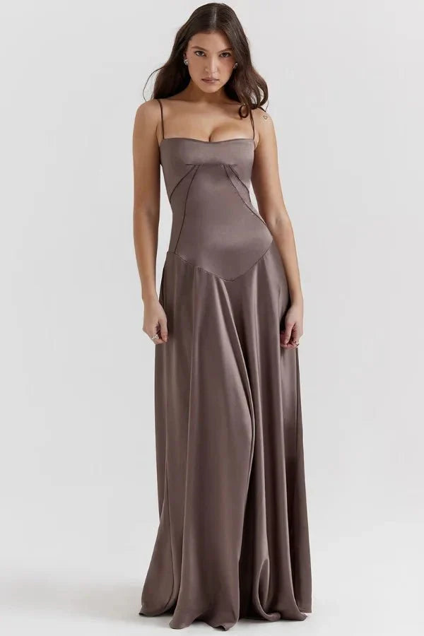 Satin-Maxikleid für Damen | Korsett-Rücken mit Schnürung