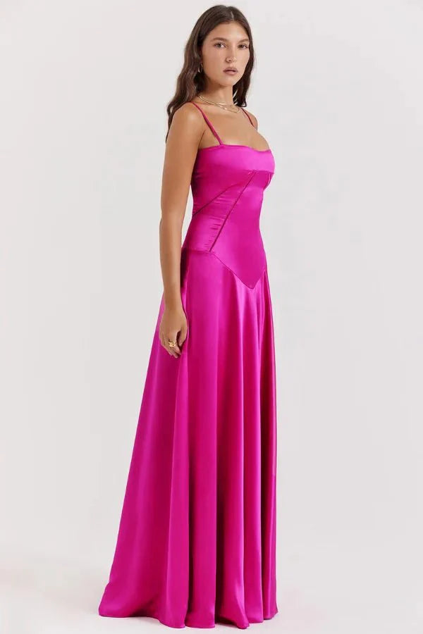 Satin-Maxikleid für Damen | Korsett-Rücken mit Schnürung