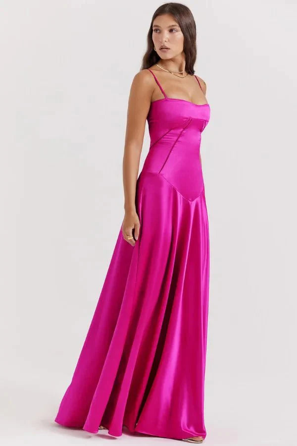 Satin-Maxikleid für Damen | Korsett-Rücken mit Schnürung
