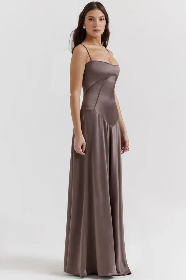 Satin-Maxikleid für Damen | Korsett-Rücken mit Schnürung