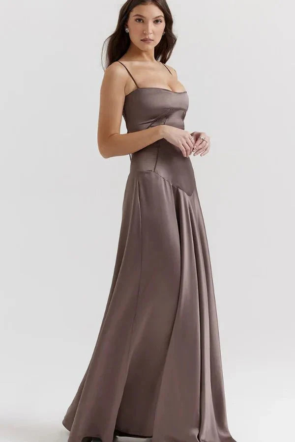 Satin-Maxikleid für Damen | Korsett-Rücken mit Schnürung