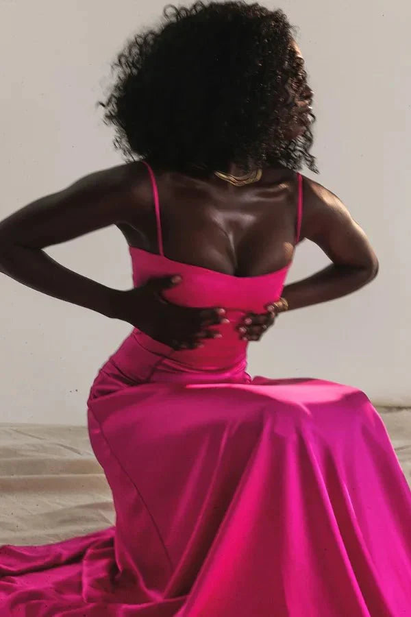 Satin-Maxikleid für Damen | Korsett-Rücken mit Schnürung