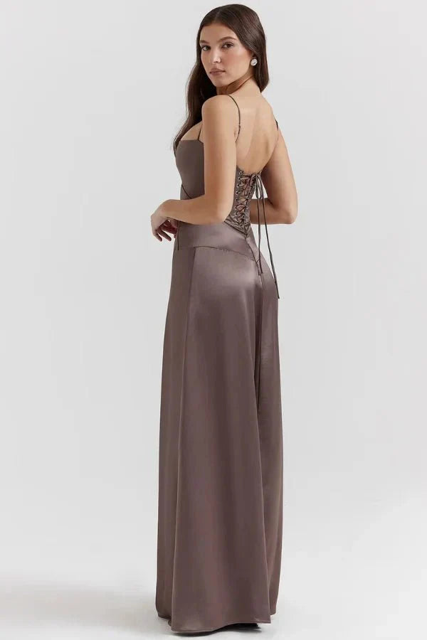 Satin-Maxikleid für Damen | Korsett-Rücken mit Schnürung