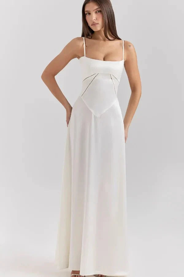 Satin-Maxikleid für Damen | Korsett-Rücken mit Schnürung