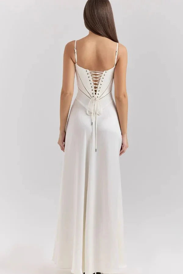 Satin-Maxikleid für Damen | Korsett-Rücken mit Schnürung