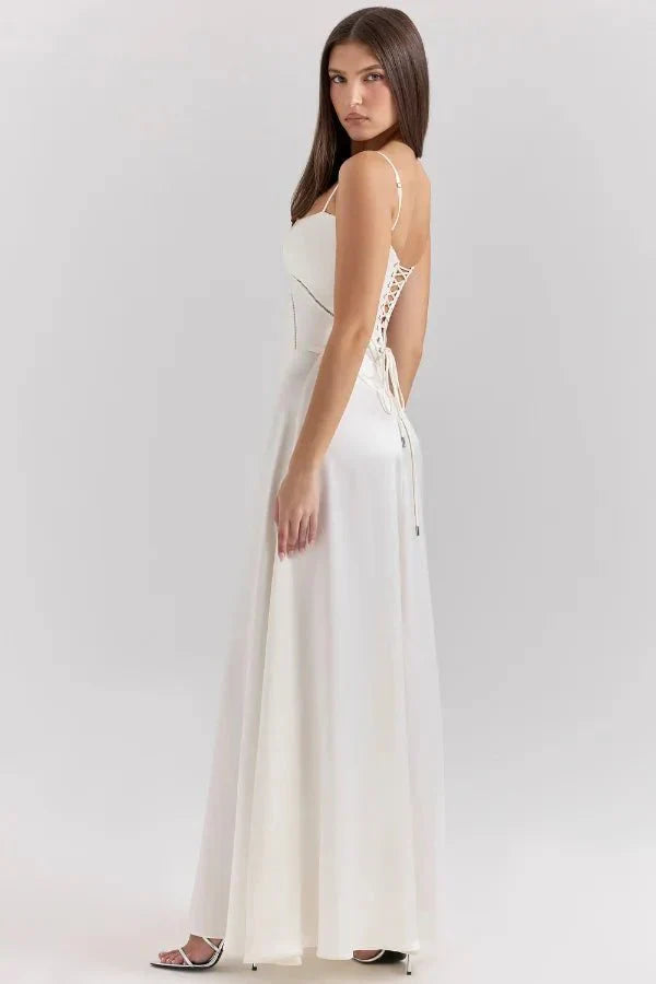 Satin-Maxikleid für Damen | Korsett-Rücken mit Schnürung