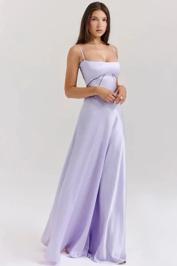Satin-Maxikleid für Damen | Korsett-Rücken mit Schnürung