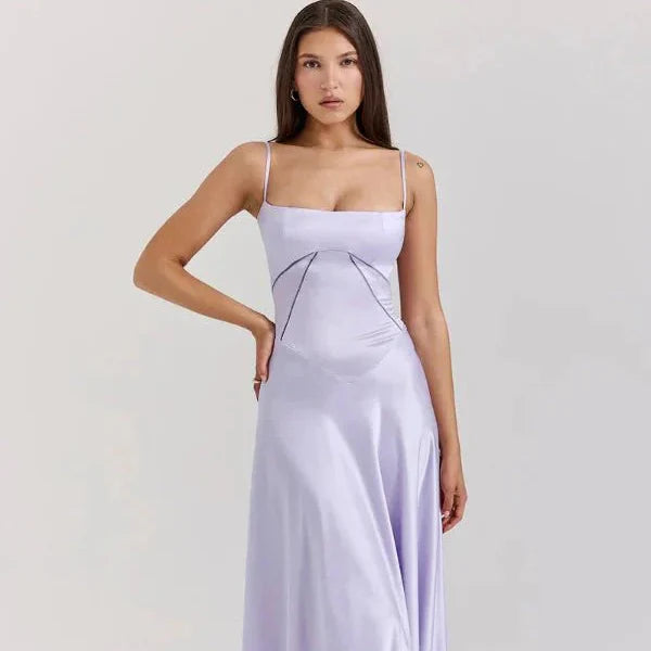 Satin-Maxikleid für Damen | Korsett-Rücken mit Schnürung