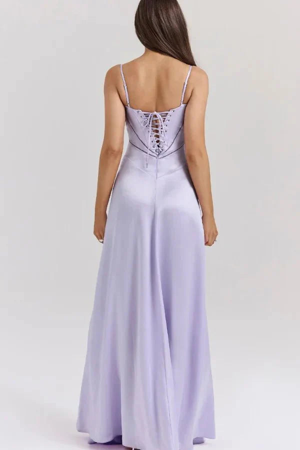 Satin-Maxikleid für Damen | Korsett-Rücken mit Schnürung