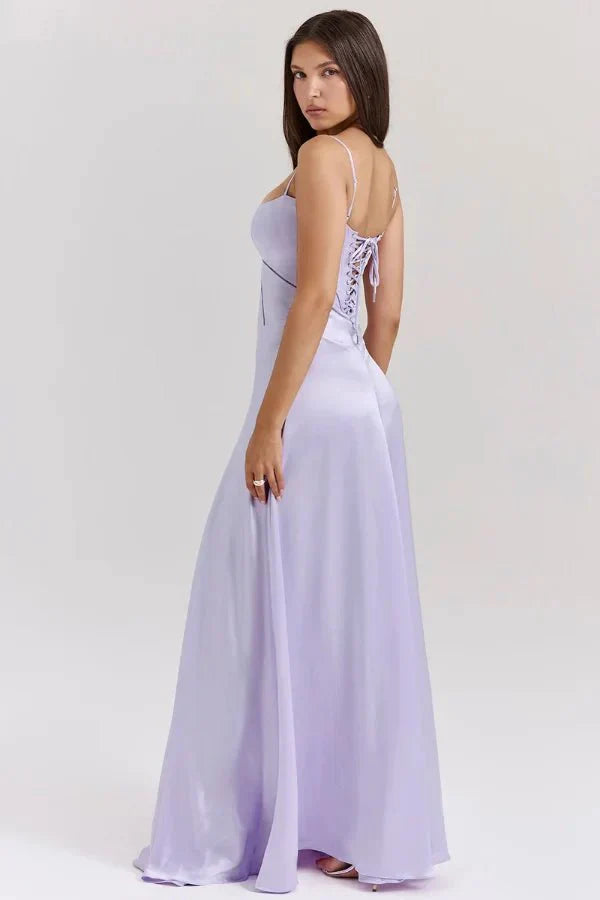 Satin-Maxikleid für Damen | Korsett-Rücken mit Schnürung