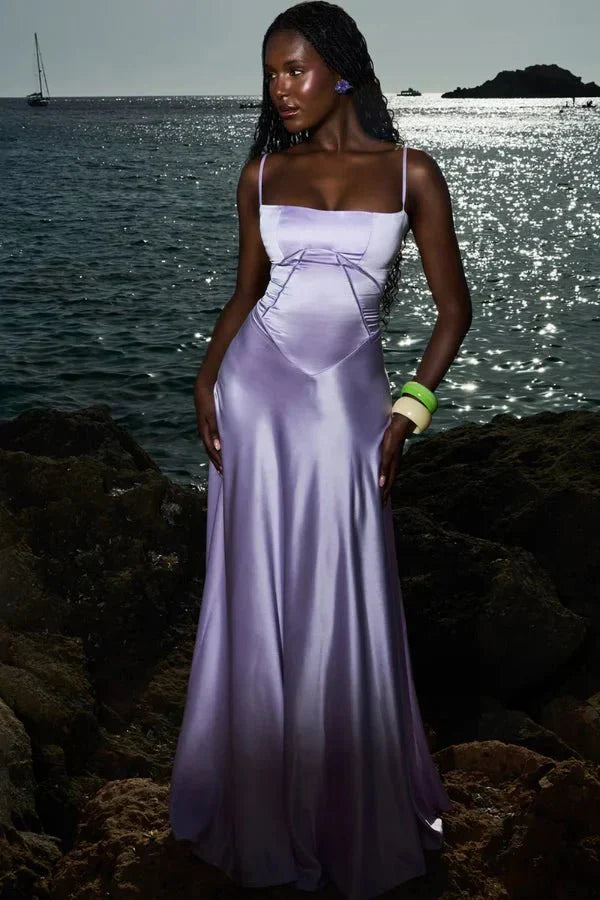 Satin-Maxikleid für Damen | Korsett-Rücken mit Schnürung