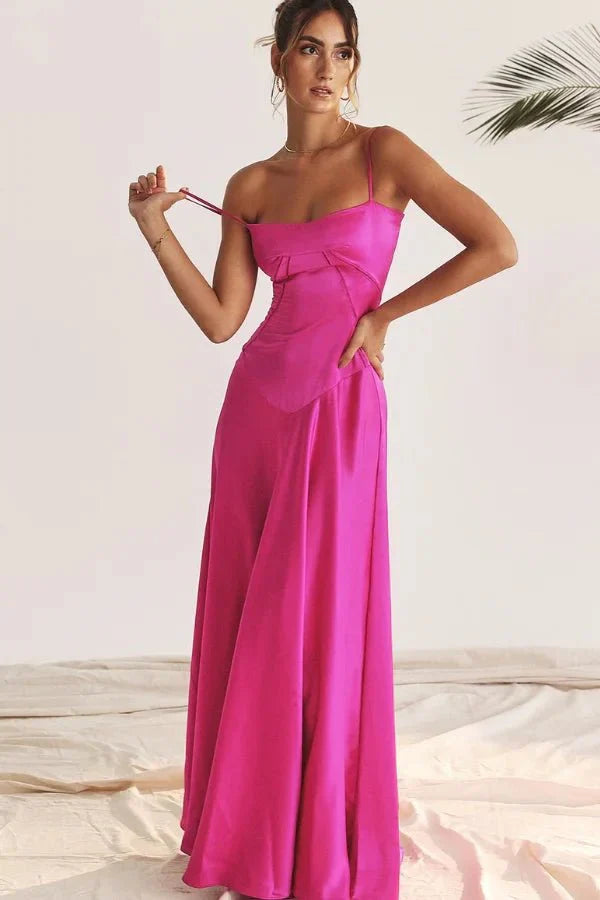 Satin-Maxikleid für Damen | Korsett-Rücken mit Schnürung