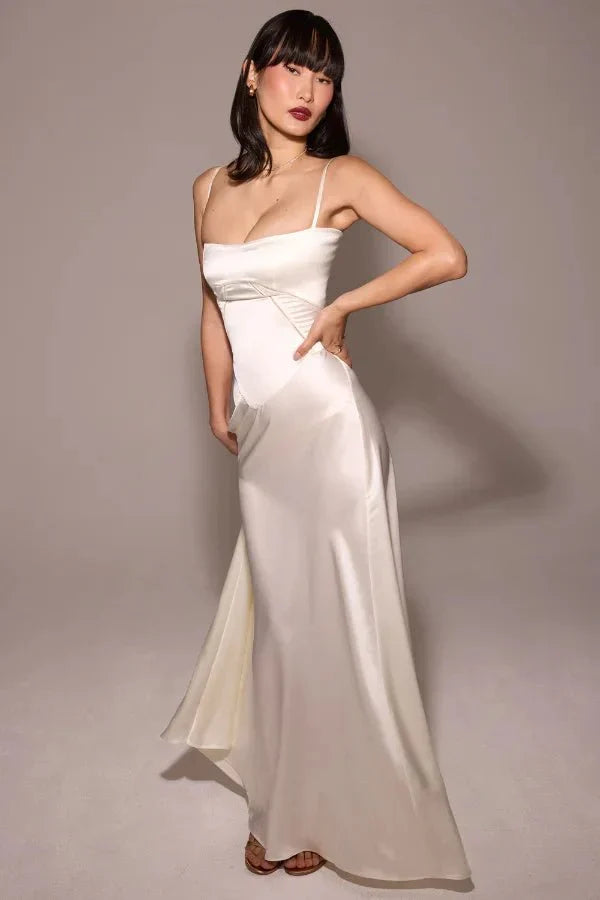 Satin-Maxikleid für Damen | Korsett-Rücken mit Schnürung