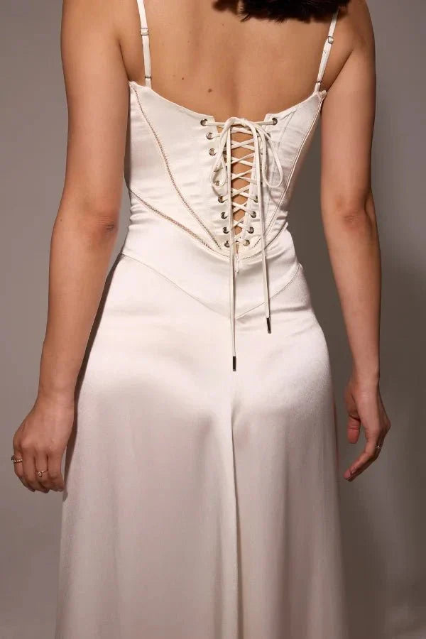 Satin-Maxikleid für Damen | Korsett-Rücken mit Schnürung