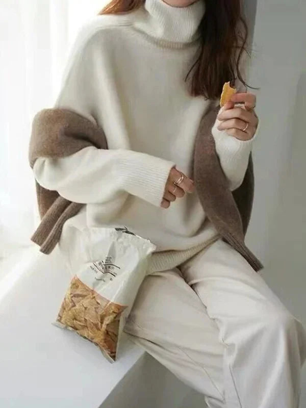 Modischer Oversized-Pullover mit langen Ärmeln und hohem Kragen