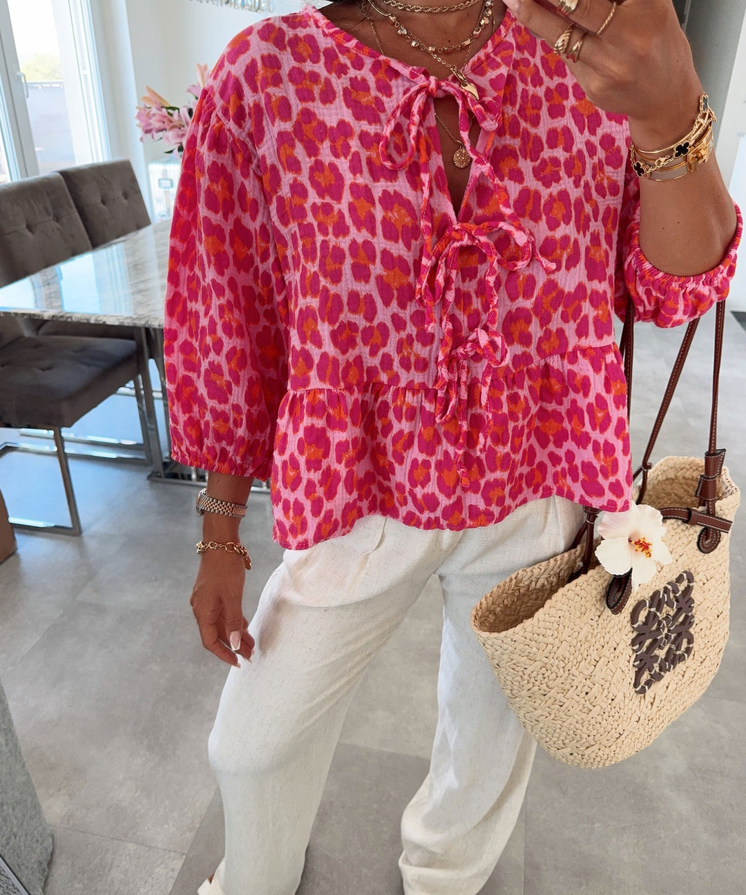 Musselin Bluse Elora Leo Pink
