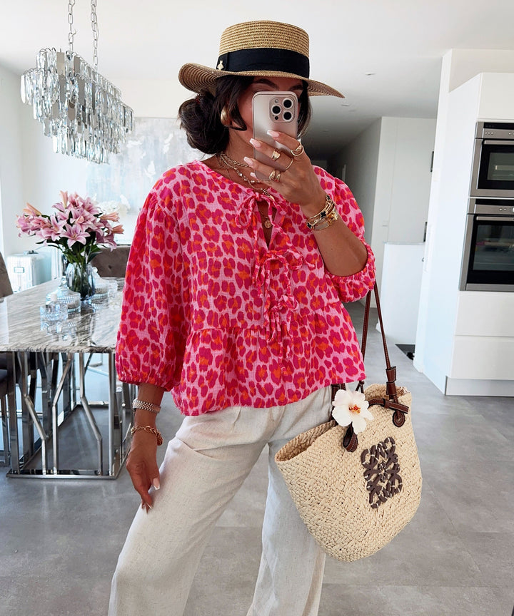 Musselin Bluse Elora Leo Pink