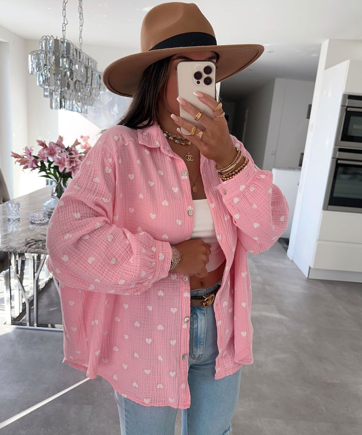 Musselin Bluse Tia Herz Rosa Ladypolitan ♡