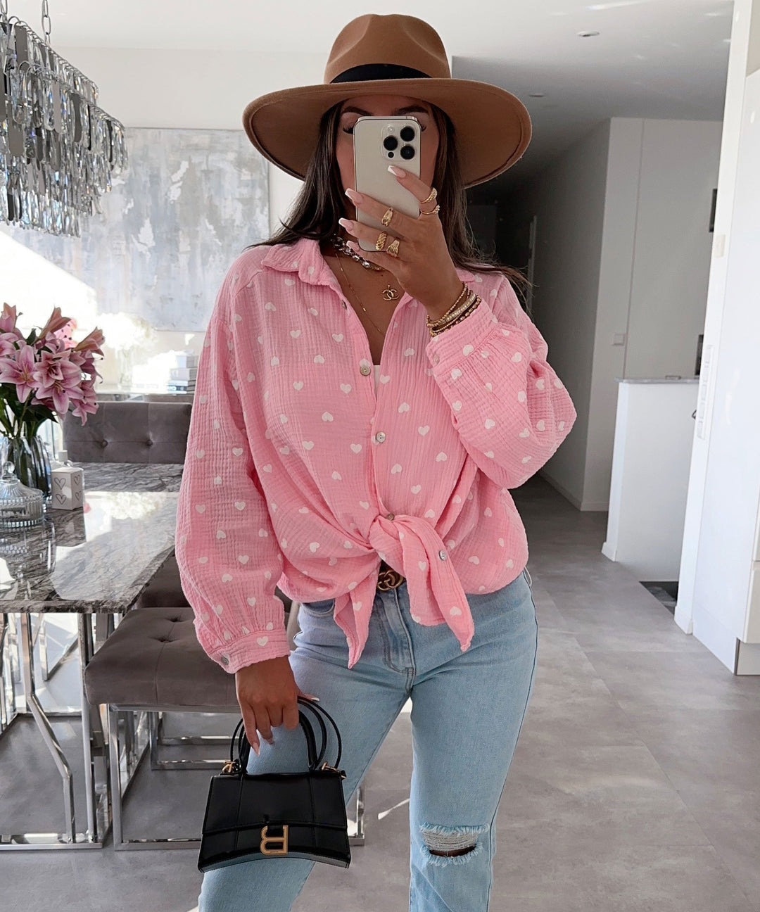Musselin Bluse Tia Herz Rosa Ladypolitan ♡