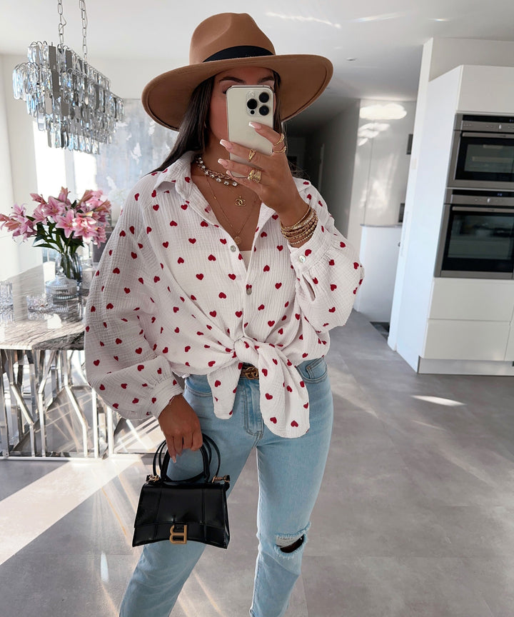 Musselin Bluse Tia Herz Rot Ladypolitan ♡