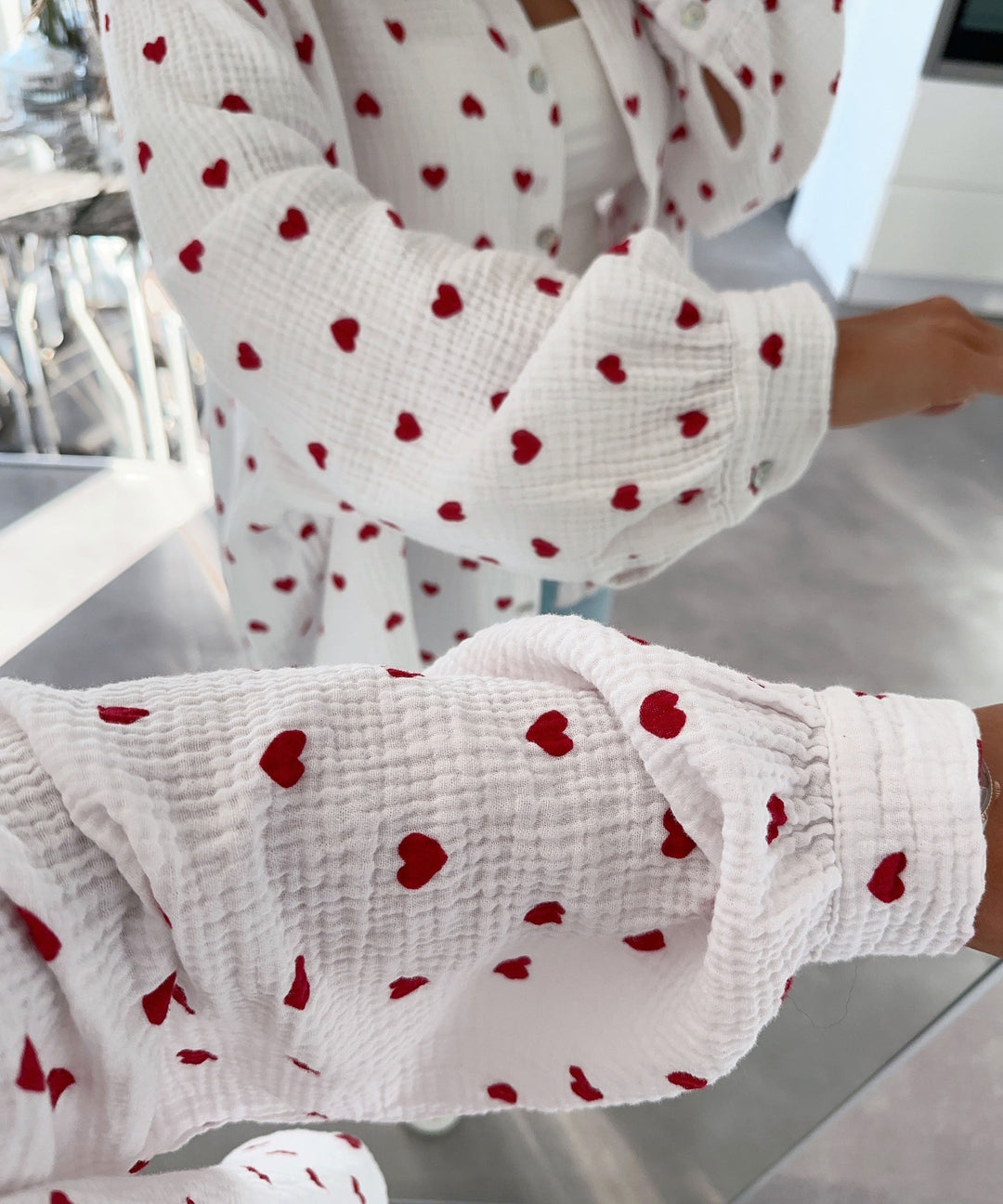 Musselin Bluse Tia Herz Rot Ladypolitan ♡