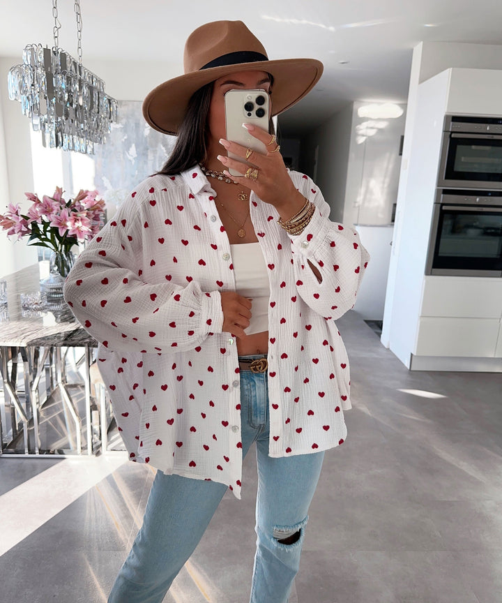 Musselin Bluse Tia Herz Rot Ladypolitan ♡