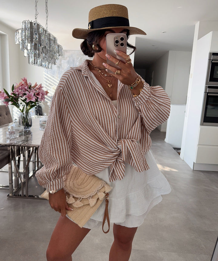 Musselin Bluse Laya Streifen Camel Ladypolitan ♡