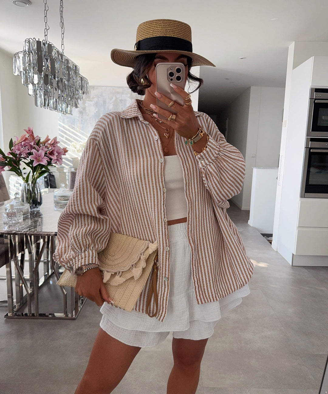 Musselin Bluse Laya Streifen Camel Ladypolitan ♡