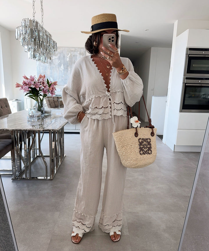 Musselin Bluse Rena Beige Ladypolitan ♡