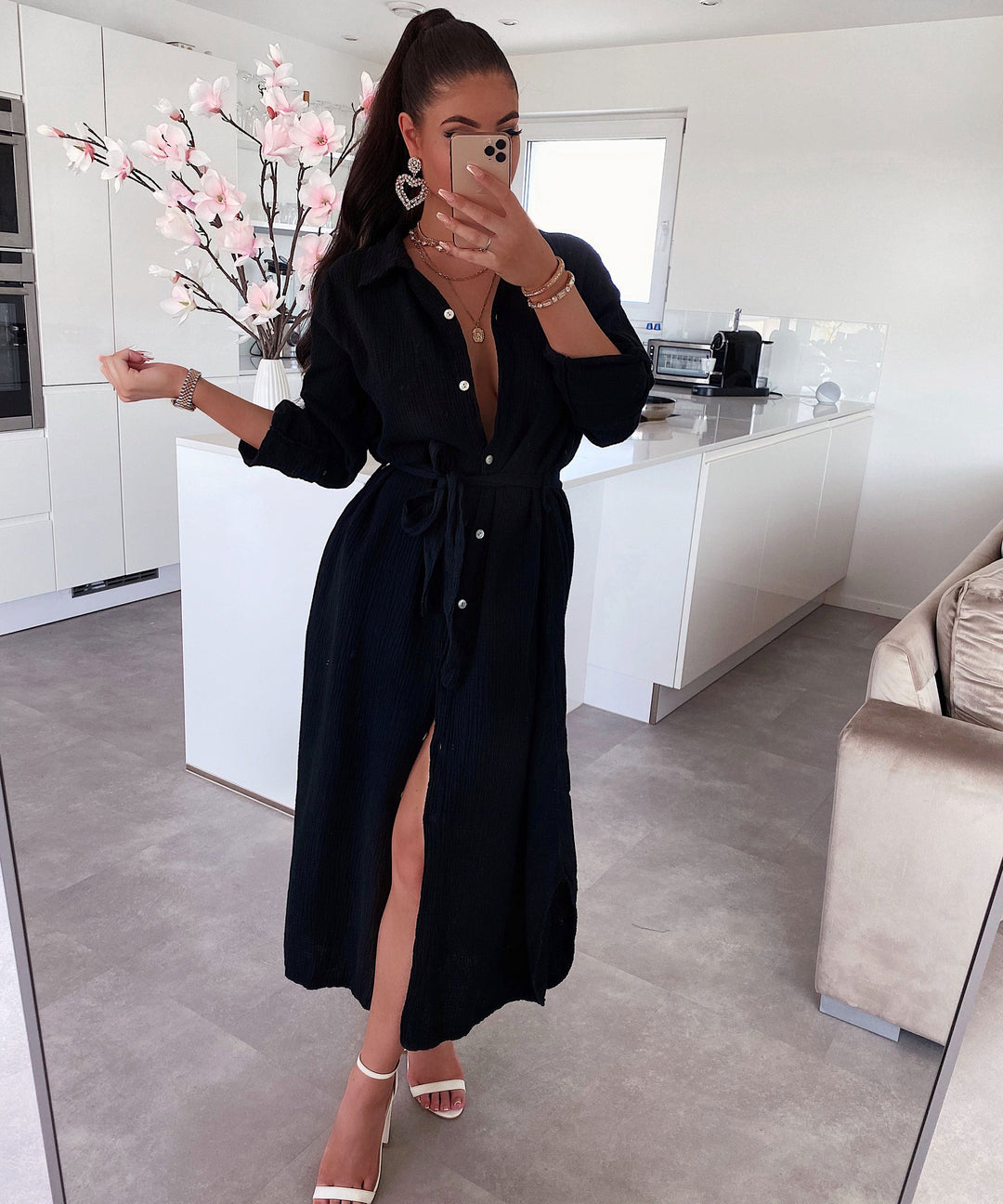 Musselin Kleid Elena Lang Schwarz  Ladypolitan ♡   