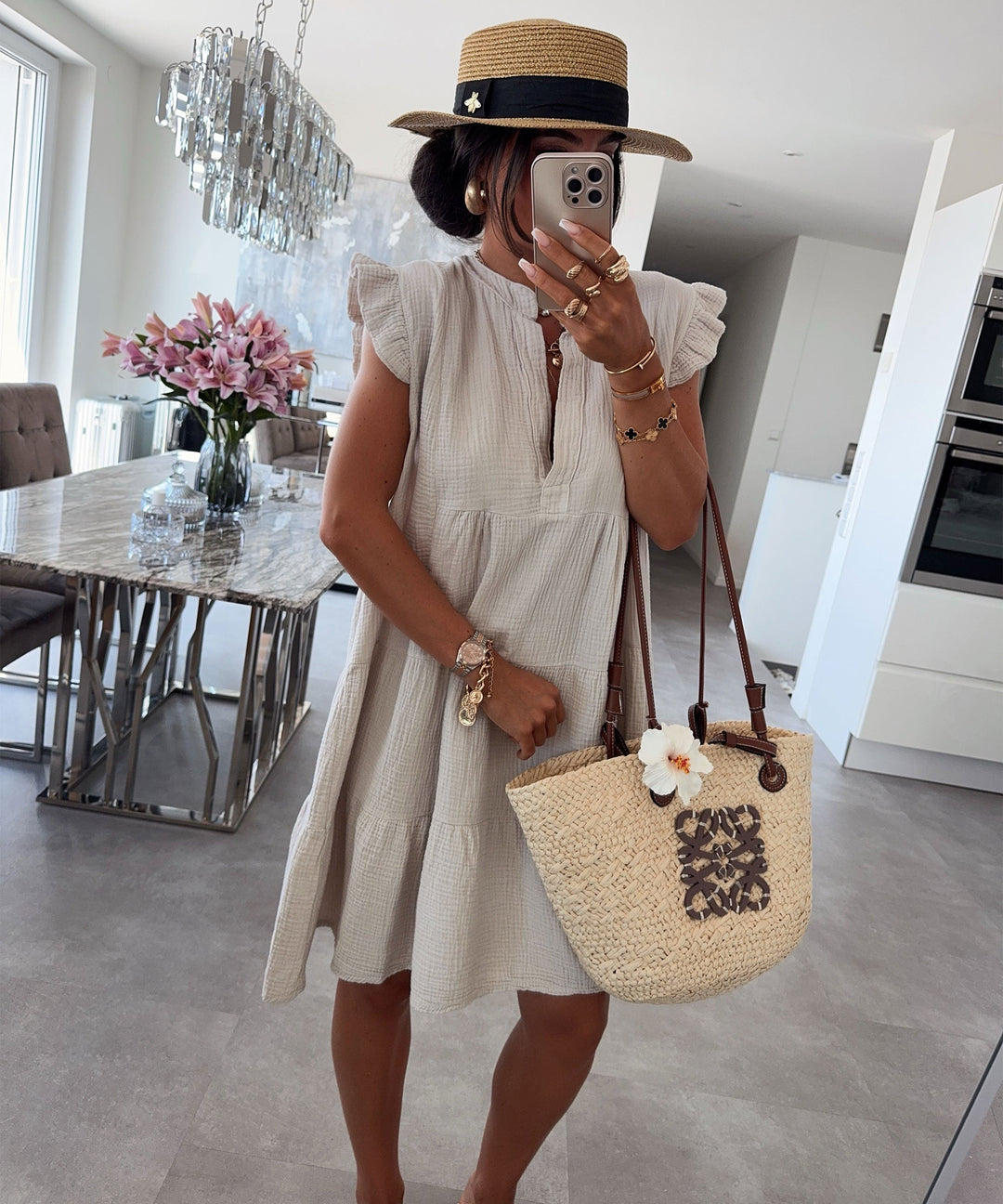 Musselin Kleid Inesa Uni Beige Ladypolitan ♡