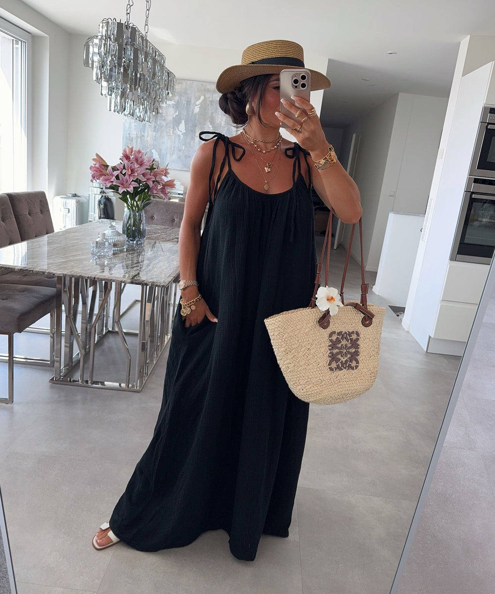 Musselin Maxi Kleid Riri Schwarz Ladypolitan ♡