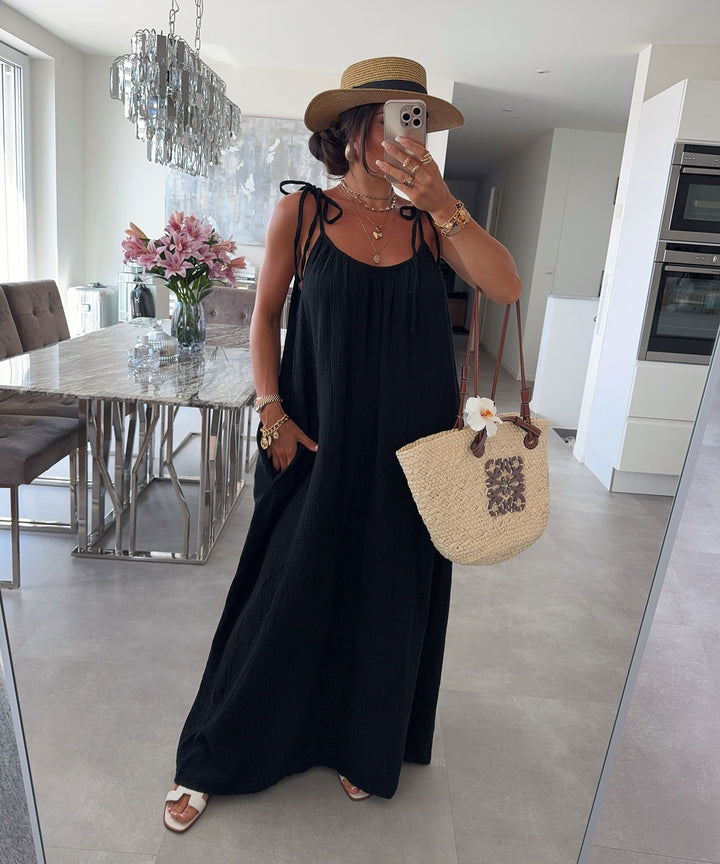 Musselin Maxi Kleid Riri Schwarz Ladypolitan ♡