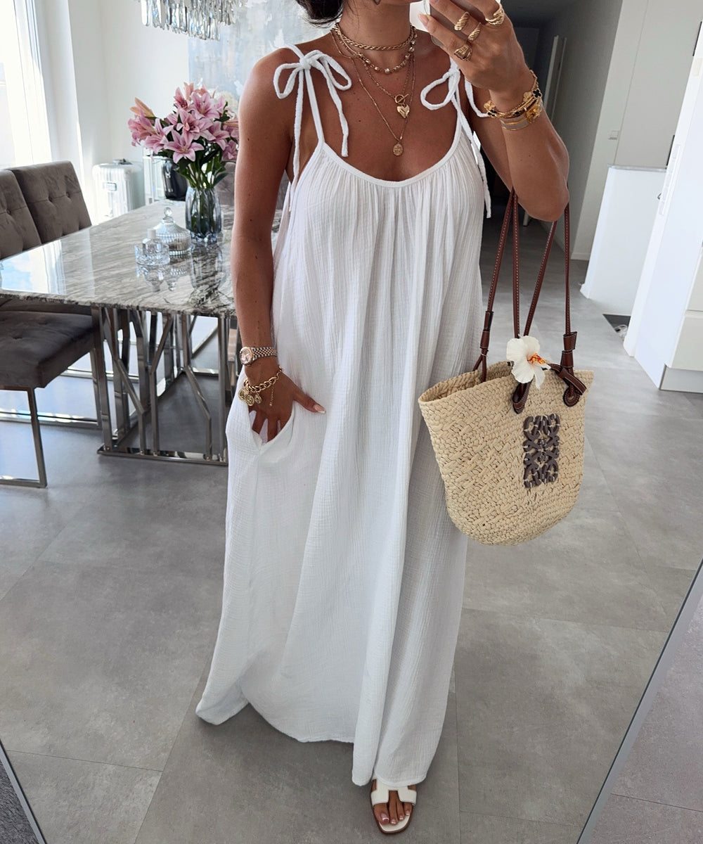 Musselin Maxi Kleid Riri Weiß Ladypolitan ♡