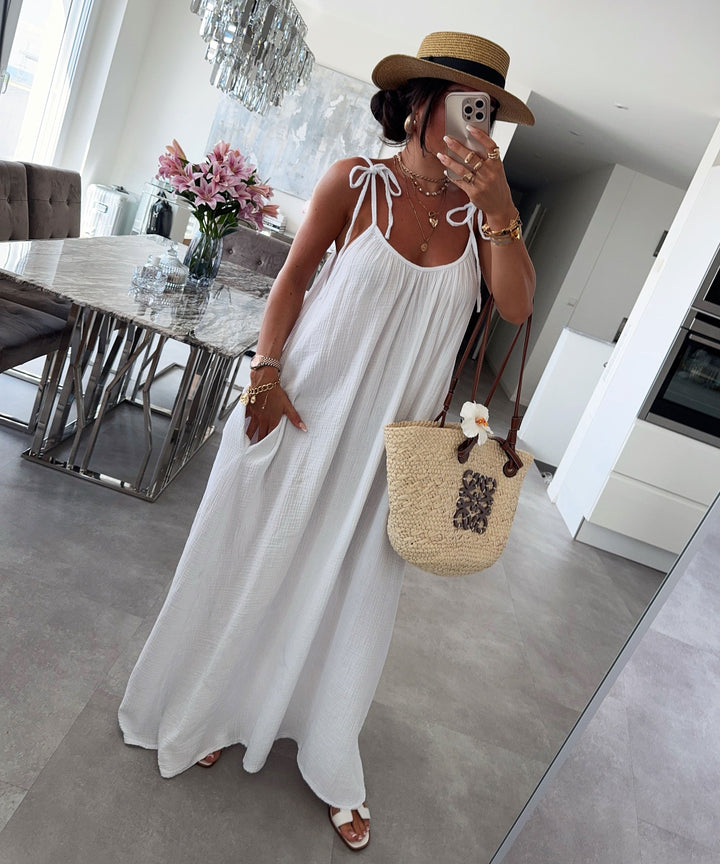 Musselin Maxi Kleid Riri Weiß Ladypolitan ♡