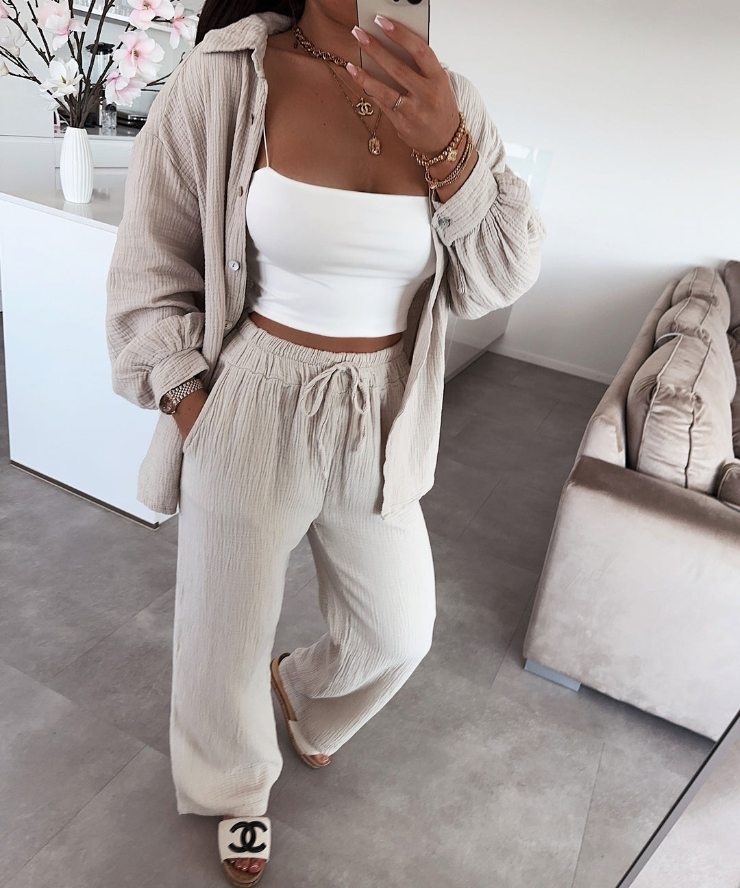 Musselin Set Gabriela Beige Ladypolitan ♡