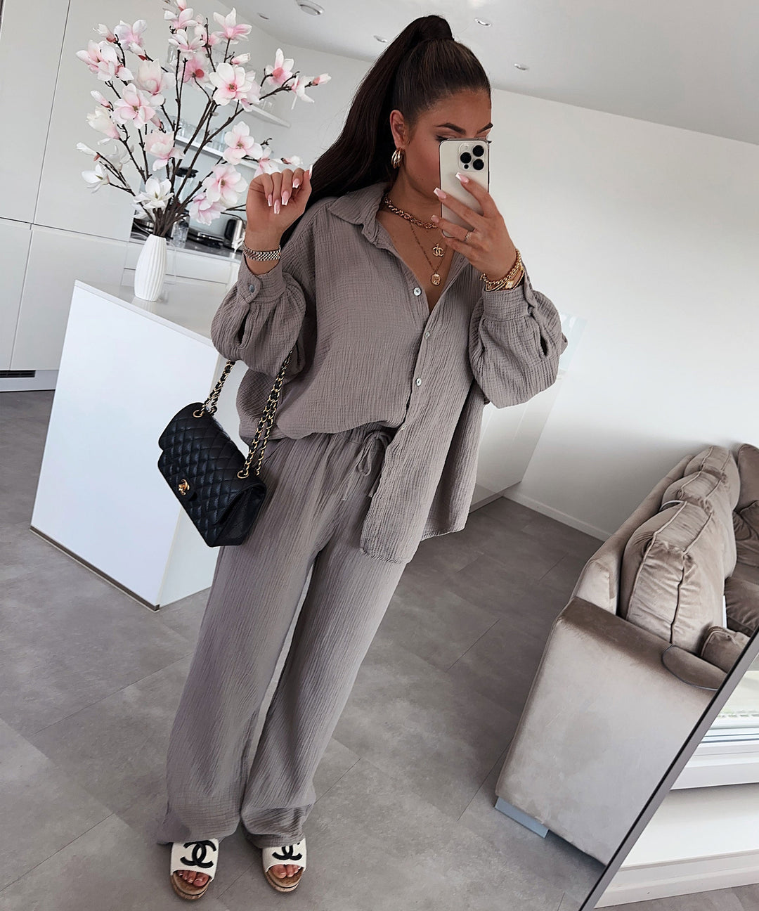 Musselin Set Gabriela Taupe Ladypolitan ♡