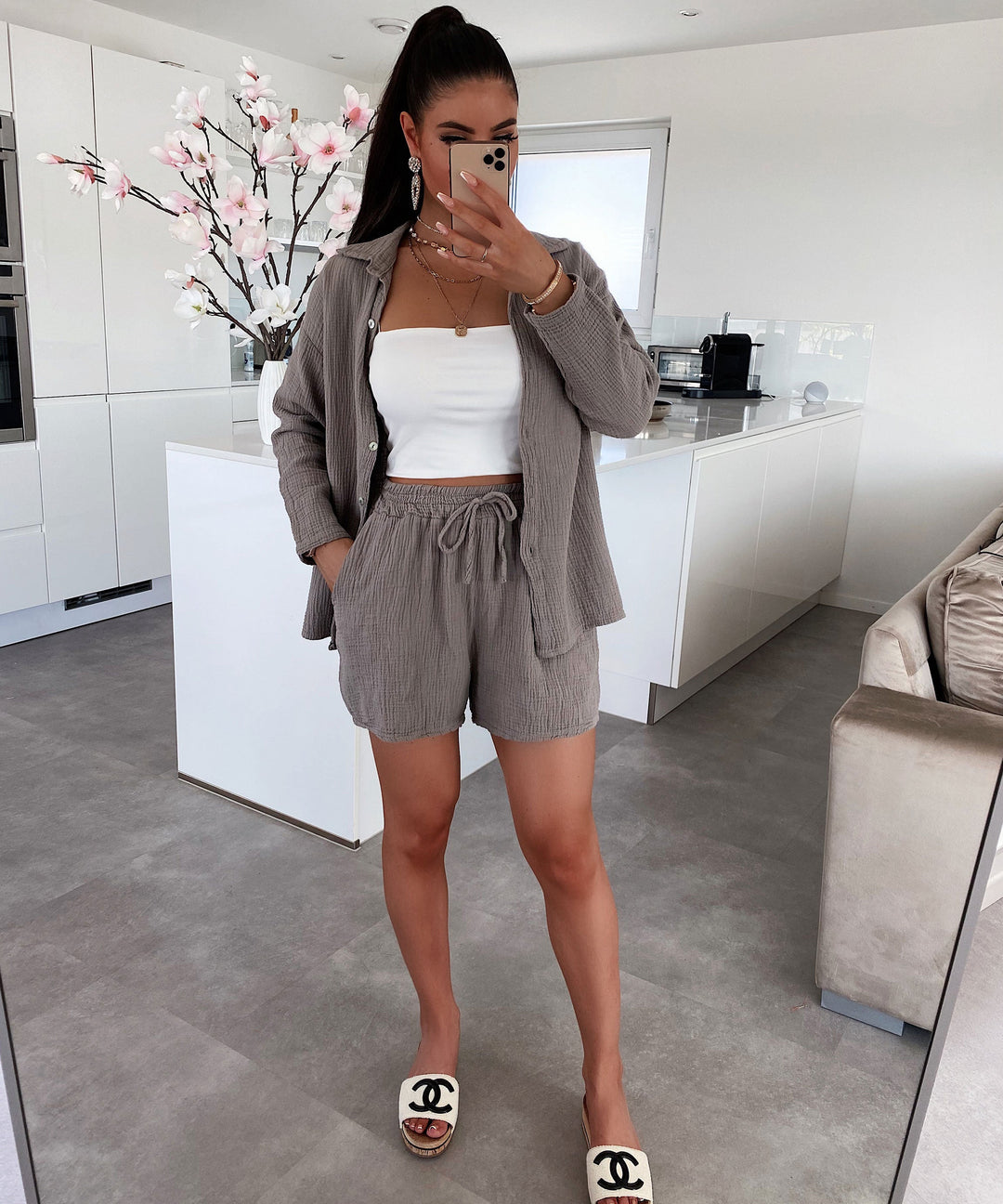 Musselin Shorts Taupe