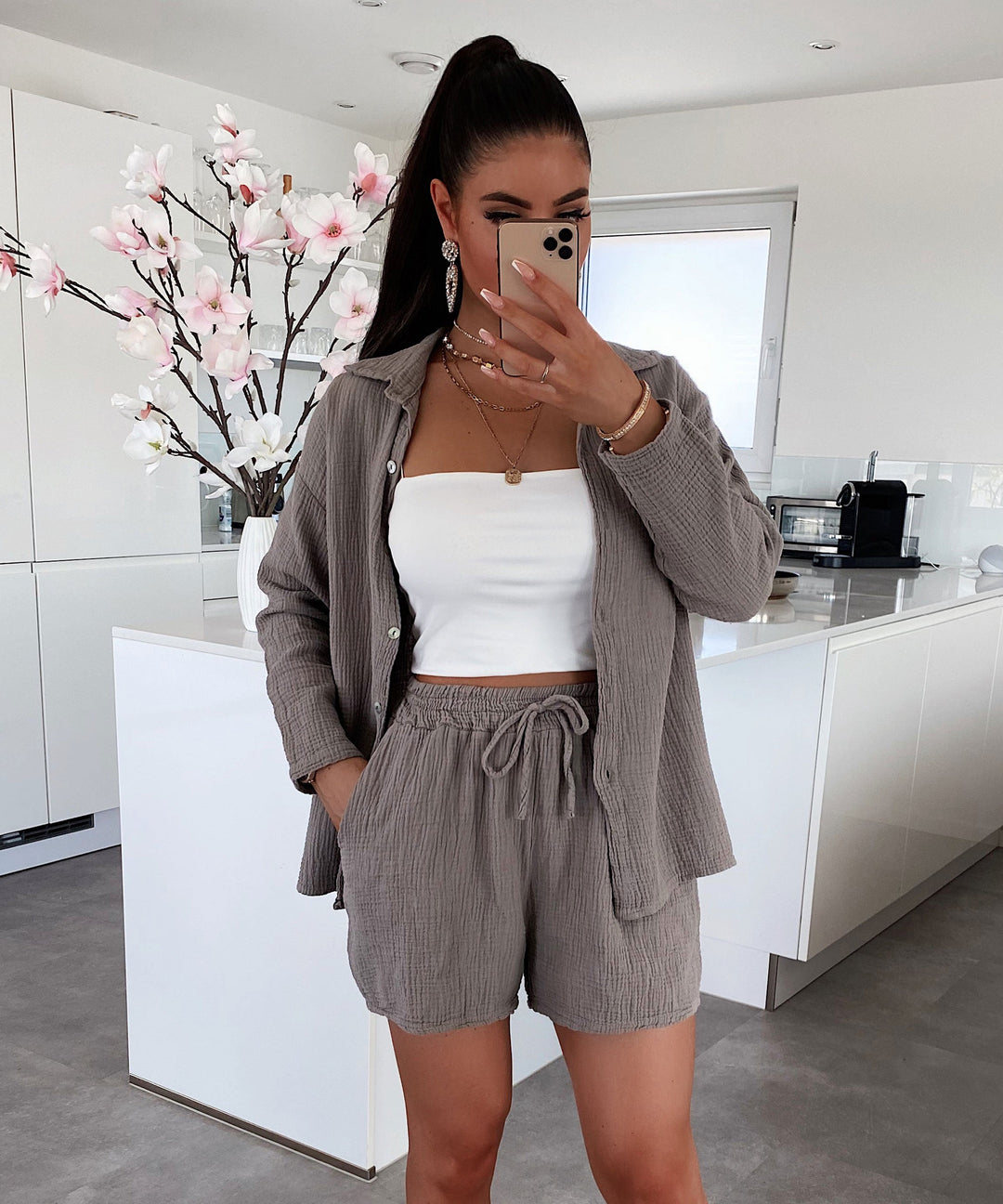 Musselin Shorts Taupe