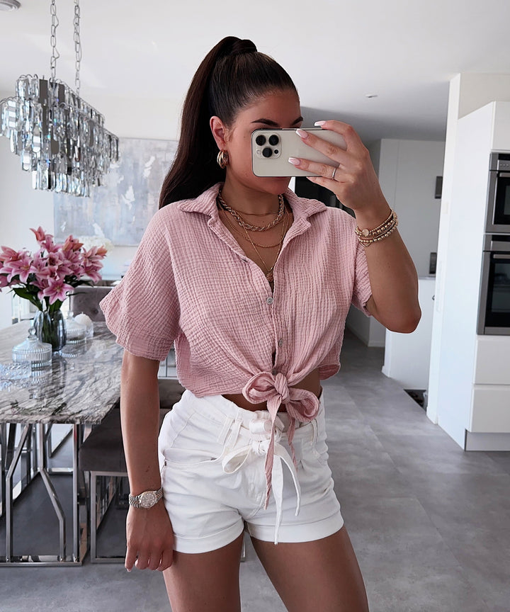 Musselin T-Shirt Knoten Rosa  Ladypolitan ♡   