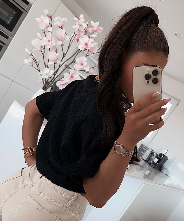Musselin T-Shirt Knoten Schwarz